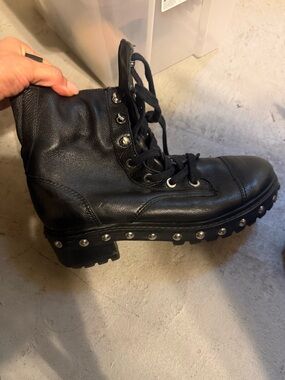SCHUTZ Black Leather Combat Boots